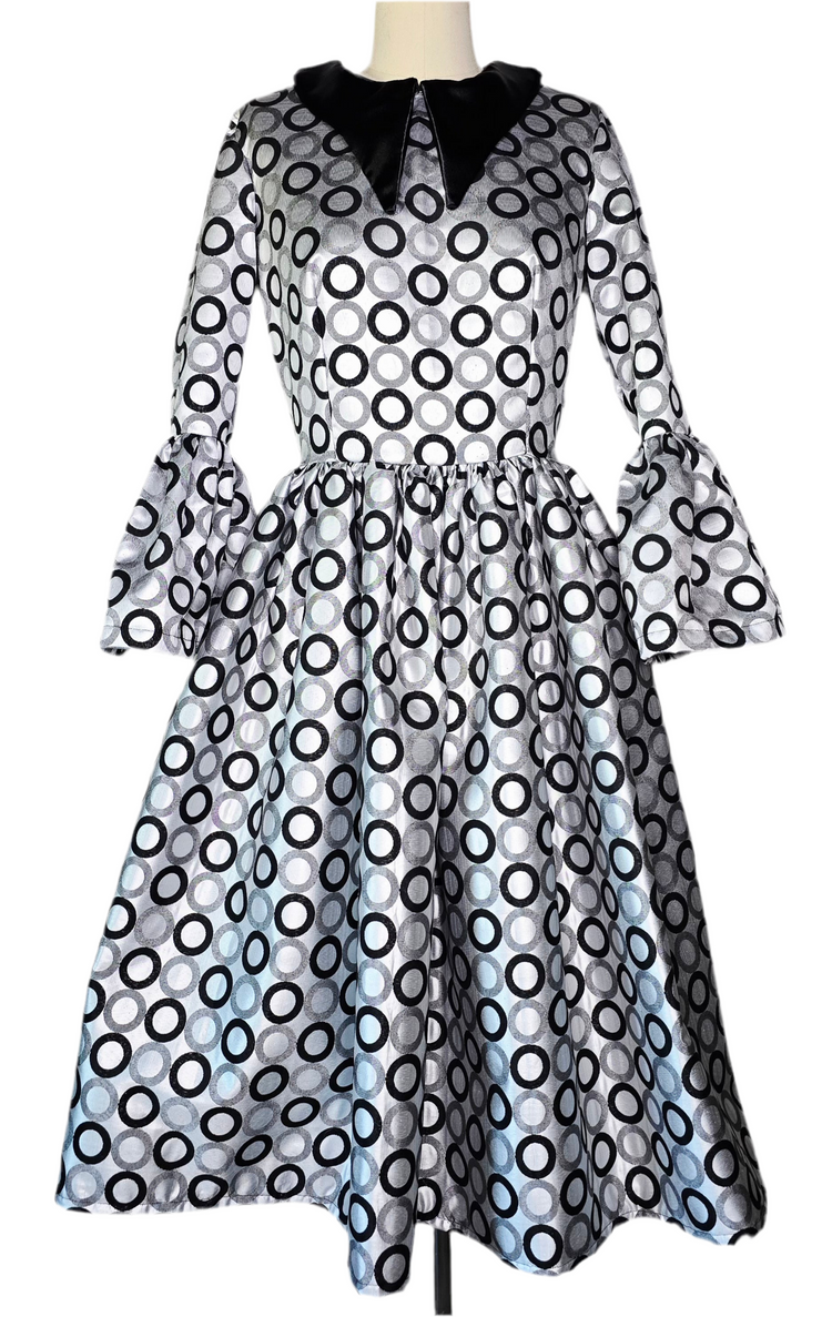 A2 - Circle - Print Dress with Black Satin Collar