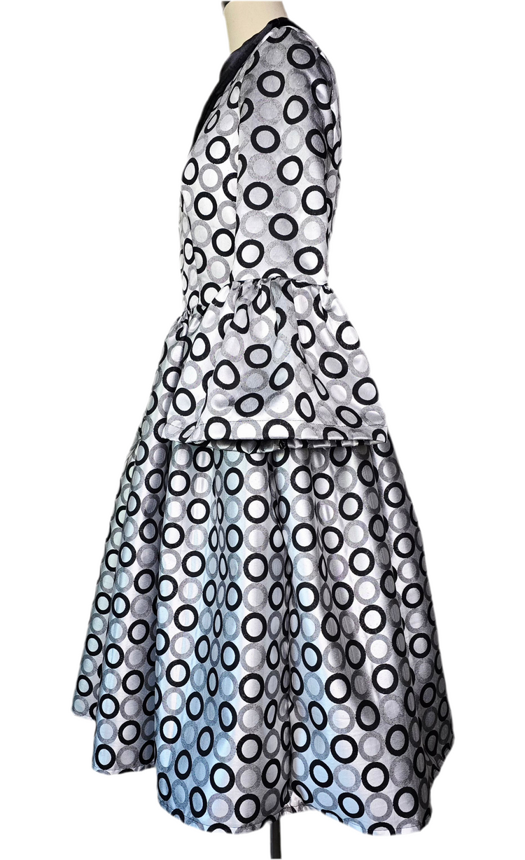 A2 - Circle - Print Dress with Black Satin Collar