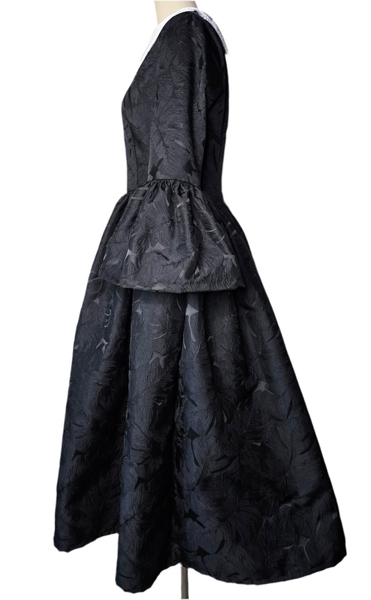 A1 - Black Jacquard Dress with White Collar