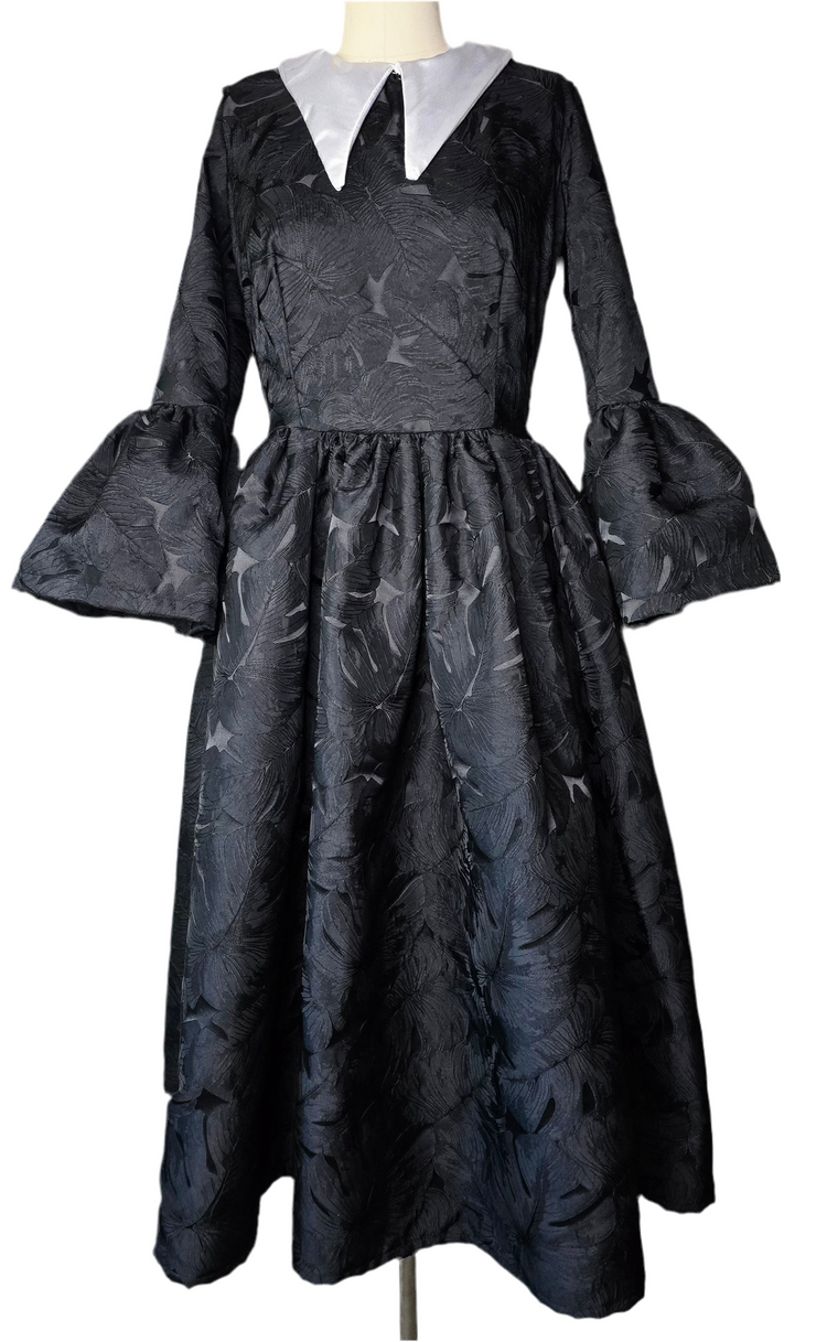 A1 - Black Jacquard Dress with White Collar