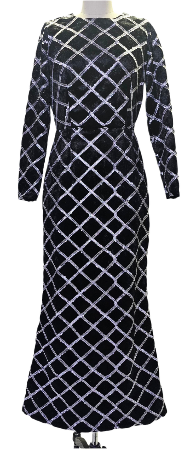 B1 - Black Velvet Noir Grid Column Gown
